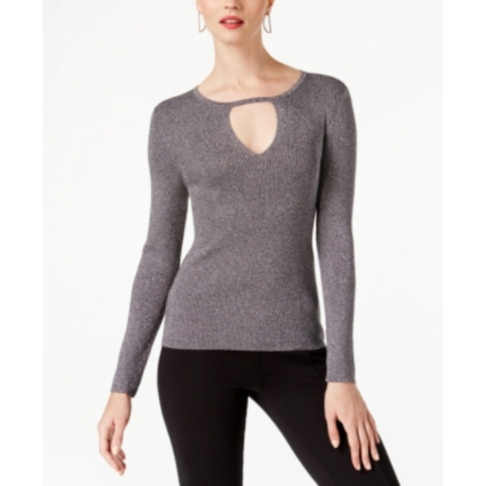 INC Metallic Keyhole Cutout Pullover Sweater